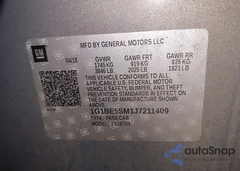 2018 Chevrolet Cruze Lt Auto from USA, damaged, VIN 1G1BE5SM1J7211409